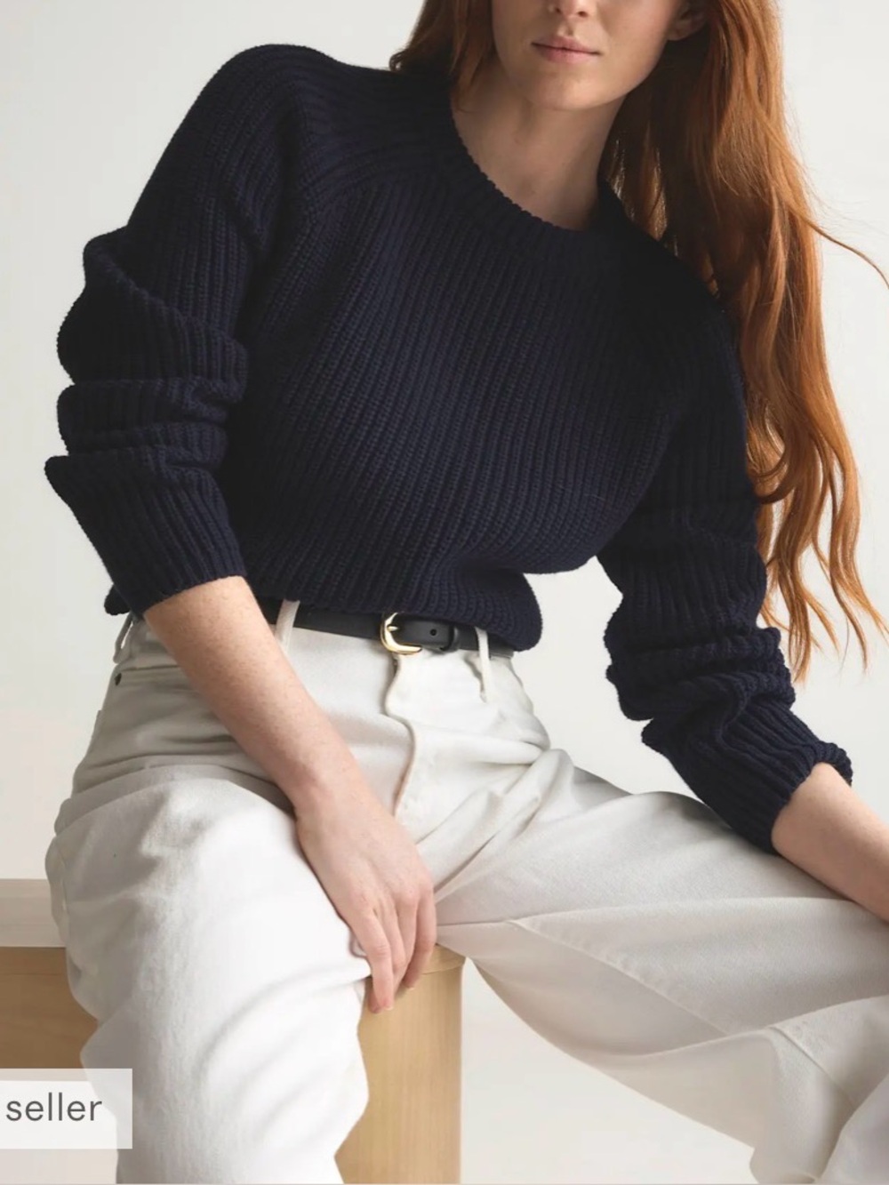Quince navy fisherman crewneck sweater, size small, 100% cotton